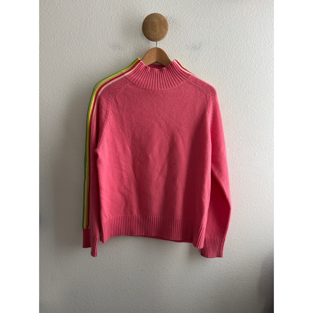 Chinti & Parker Pink Wool Cashmere Rainbow Stripe Mock Neck Sweater Medium *Read